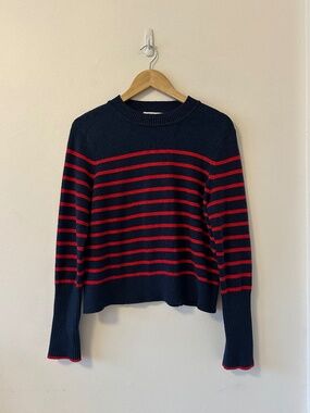 La Ligne Navy and Red Cashmere Blend Crewneck Sweater | Size Medium